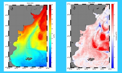 La temperatura superficial del mar en abril de 2018 a partir de imágenes satelitales