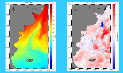 La temperatura superficial del mar en febrero de 2018 a partir de imágenes satelitales